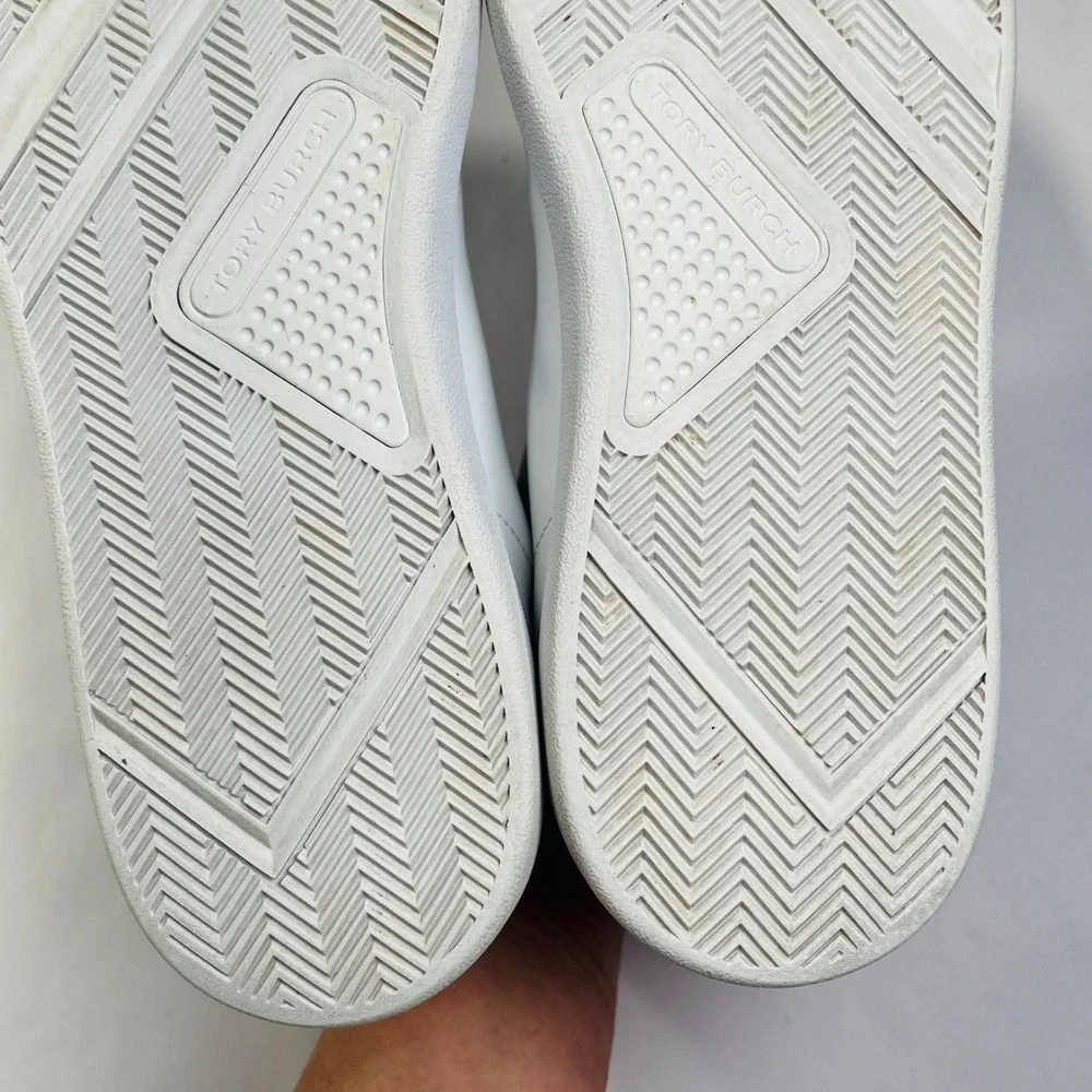 Tory Burch Double T Howell Court Sneaker Women 9 White Red Leather Designer Shoe